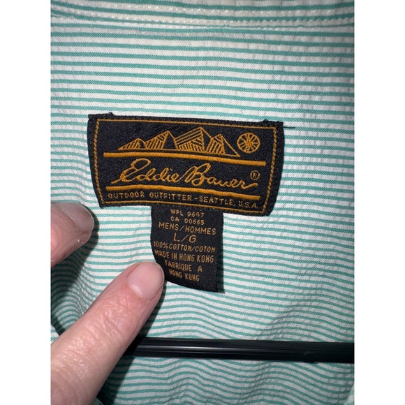 Eddie Bauer Mens Seersucker Stripe Short Sleeve Button Up Shirt L/G Mint Green - Picture 3 of 4